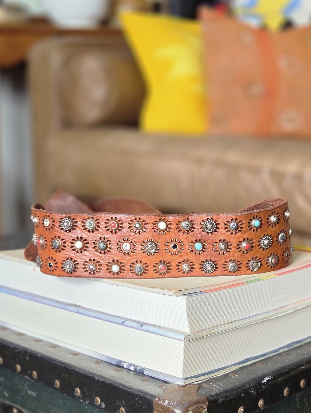 Campomaggi 3 Row Ravenna Studded Brown Leather Waist Belt